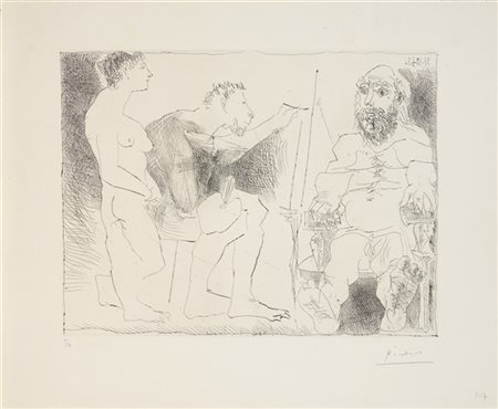 PABLO PICASSO "Peintre au travail" 1963
acquaforte
(lastra cm 31,5x41,5; foglio