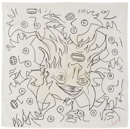 Enrico Baj Enrico Baj 
Foulard su tessuto in bianco e nero
cm 71x72
Firmato in b