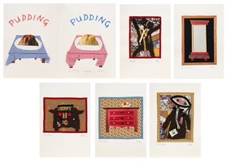 Enrico Baj "Pudding" 2000
Cartella contenente cinque multipli realizzati con col