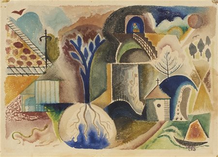 BELA KADAR "Senza titolo" 1920 circa 
gouache su carta
cm 24,3x33,7
Firmato in b