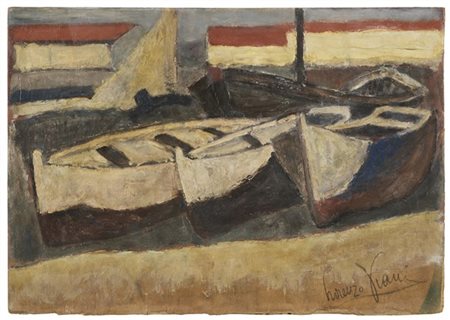 Lorenzo Viani "Barconi in darsena" 1934
olio su tavola
cm 49x69,8
Firmato in bas
