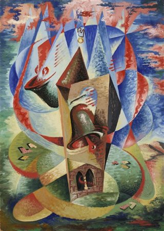 Cesare Andreoni "Aeropittura con campane" 1935 circa
tempera su cartoncino
cm 70