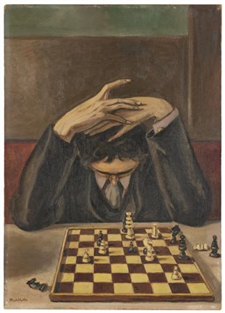 Alberto Martini "Il giocatore di scacchi" 1950
olio su tavola
cm 70x50
Firmato i