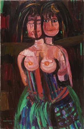 Bruno Cassinari "Donna (Maternité), Le amiche" 1968
olio su tela
cm 100x65
Firma