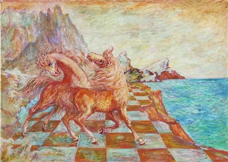 Aligi Sassu "Caval de s'espero" 1973
olio su tela
cm 50x70
Firmato in basso a de