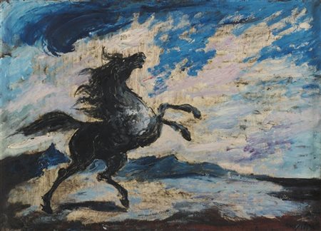 Aligi Sassu "Cavallo nero" 1956
olio su tela
cm 49x69
Firmato in basso a destra