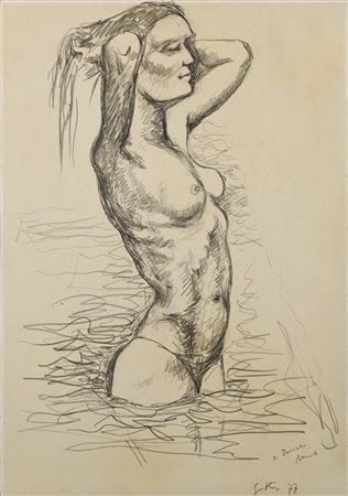 Renato Guttuso "Nudo femminile in piedi che esce dall'acqua" 1977
matita su cart