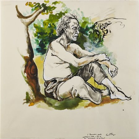 Renato Guttuso "Autoritratto" 1984
china e china acquerellata su carta
cm 48,5x4