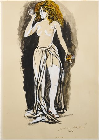 Renato Guttuso "Figura femminile in piedi con gonna e reggicalze" 1980
china, ma