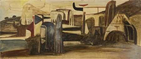 Salvatore Fiume "Villaggio africano" 1947
olio su carta applicata su masonite
cm