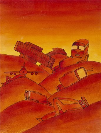 JEAN-MICHEL FOLON "Fatigue (La fatica)" 1970
acquerello e tecnica mista su carta