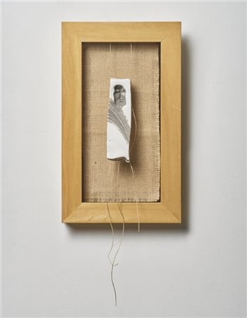 Maria Lai "Spiritello" 1996
smalto bianco e tempera su ceramica in cornice dell'