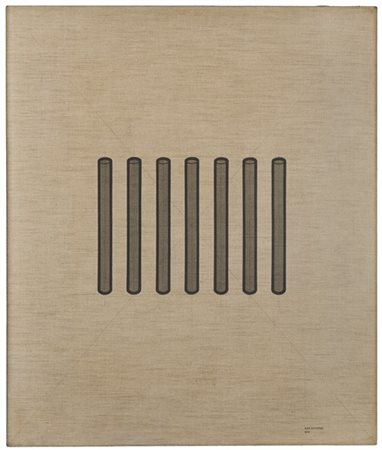 Tino Stefanoni "Le aste 18D" 1975
tecnica mista su tela
cm 95x80
Firmato in bass