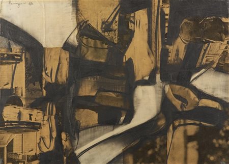 Bepi Romagnoni "Racconto" 1962
tecnica mista e collage di carte su tela
cm 50x70
