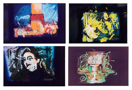 Mario Schifano "Senza titolo" 
quattro fotografie con intervento pittorico
cm 10