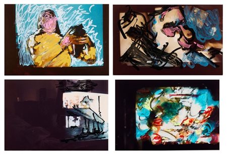 Mario Schifano "Senza titolo" 
quattro fotografie con intervento pittorico
cm 10