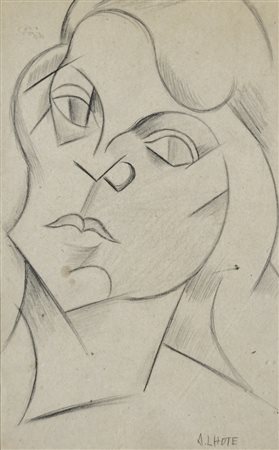 LHOTE ANDRE' Bordeaux 1885 - Parigi 1962 Volto disegno a matita su carta...