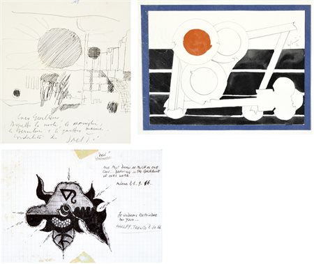 B. SAETTI - R. VOLPINI - G. HARLOFF Soggetti vari lotto di 3 tecniche miste...