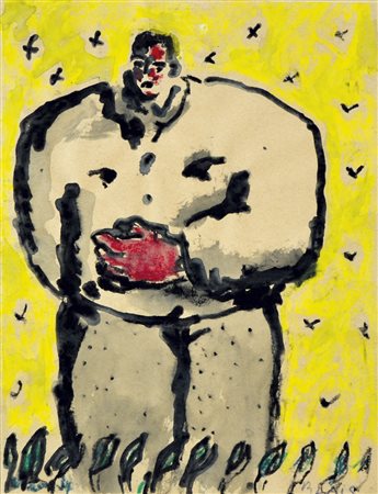 BLAIS JEAN CLAUDE Nantes 1956 Figura 1983 tecnica mista su carta 38x29 firma...