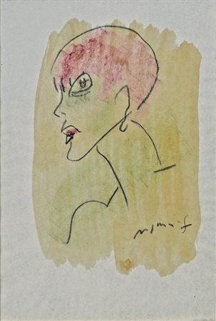 ROGNONI FRANCO Milano 1913 - 1999 Volto tecnica mista su carta 30x21 firma in...