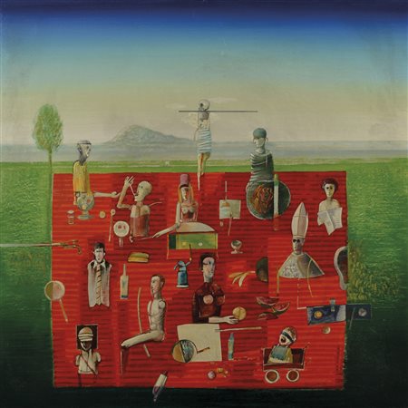 RINCICOTTI LUIGI Fano 1941 Tavola imbandita 1978 olio su tavola 60x60 firma e...