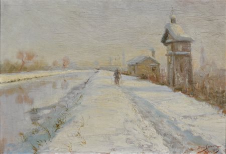 SPOLAOR BEPPI Mira 1910 - 1950 Canale Novissimo a Mira 1933 olio su tavola...