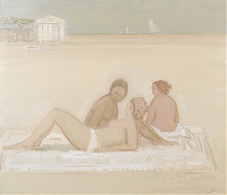 CODOGNOTTO RENZO Cesarolo (Ve) 1938 Bagnanti olio su tela 60x70 firma in...