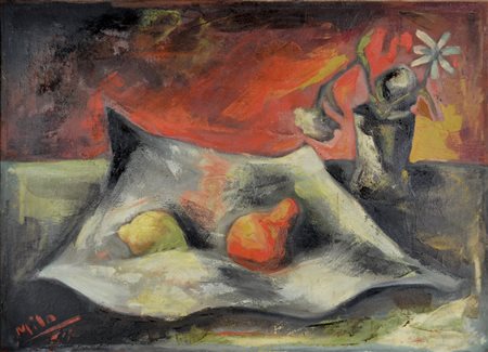 BORTOLUZZI MILLO JR. Dolo (Ve) 1938 Natura morta 1957 olio su tela 50x70...