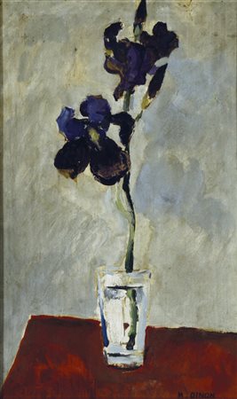 DINON MARIO Venezia 1914 - 1967 Vaso di fiori olio su tavola 45x28 firma in...