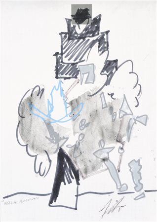 DANGELO SERGIO Milano 1932 Nella roccia tecnica mista su carta 29,5x21 firma...