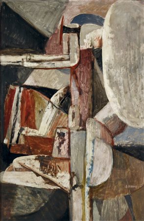 FIUME SALVATORE Comiso 1915 - Milano 1997 Composizione olio su masonite 54x36...