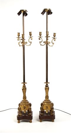  
Coppia di lampade da terra francesi, Napoleone III XIX secolo
 Altezza x larghezza x profondità: 151 x 22 x 22 cm.