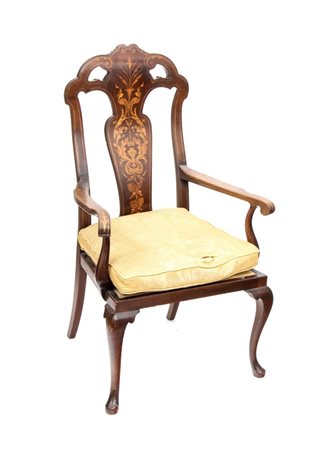  
Sedia intarsiata olandese XIX secolo
 Altezza x larghezza x profondità: 115 x 68 x 54 cm. Altezza seduta: 41 cm.