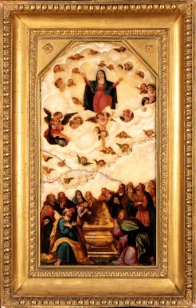  
Assunzione della Madonna, dipinto su alabastro Italia, XVII secolo
 Altezza x larghezza x profondità: 85 x 53 x 9 cm.; alabastro: 63 x 33 cm.