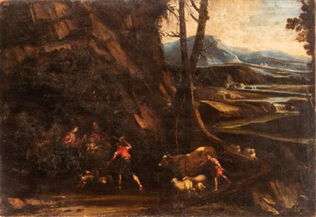 Artista attivo in Veneto, XVIII secolo  
Paesaggio con pastori e armenti XVIII secolo
Olio su tela Altezza x larghezza: 105 x 73 cm.