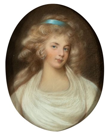 Rosalba Carriera (seguace di) (Venezia, 1673 - 1757) 
Ritratto di dama con nastro azzurro tra i capelli Fine XVIII - Inizio XIX secolo
Pastello su carta Altezza x larghezza: 60 x 48 cm.