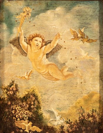 Anonimo della fine del XVII secolo   
Dipinto con angelo XVII-XVIII secolo
Olio su tela Altezza x larghezza tela: 31,5 x 40 cm; con cornice: 39 x 47 cm.