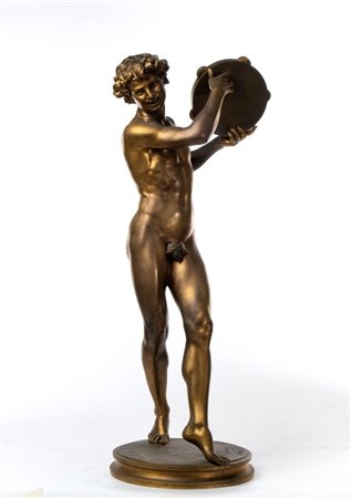 JUSTIN CHRYSOSTÔME SANSON  
Scultura in bronzo di giovane suonatore di tamburello 
 Altezza x diametro: 71 x 25 cm.