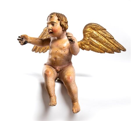  
Scultura italiana raffigurante putto Napoli, fine XVII - inizio XVIII secolo
 Altezza x larghezza x profondità: 47 x 54 x 35 cm.