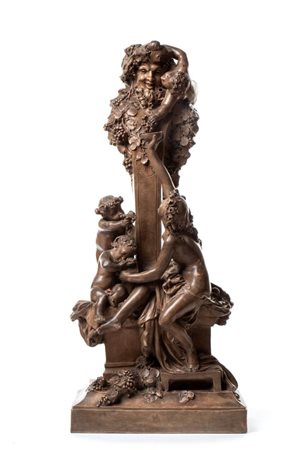 LOUIS-ROBERT CARRIER-BELLEUSE (Parigi, 1848 - 1913) 
Grande figura in terracotta raffigurante Bacco e una giovane donna XIX secolo
 Altezza x larghezza x profondità: 67 x 30 x 16 cm.
