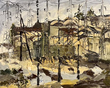 INDECIFRATA FIRMA XXX (XX) 1900 Tralicci 1966 Olio su tela 65,00x80,00