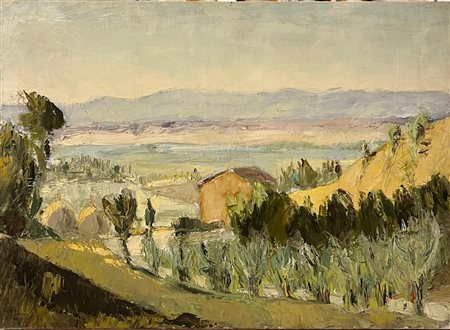 COCCHETTI CAMILLO Milano (MI) 1922 Villino con vista su colline 1973 Olio su...