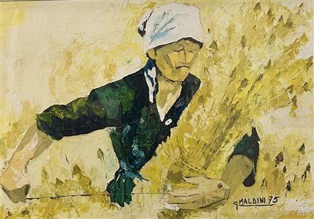 MALDINI GIAMPIERO Cervia (RA) 1950 La mietitura 1975 Olio su tela...