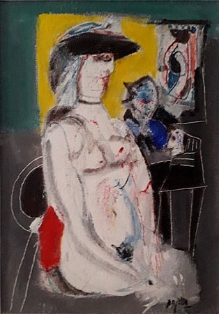 PAJETTA GUIDO Monza 1898 - Milano 1987 "Nudo seduto con cappello nero"