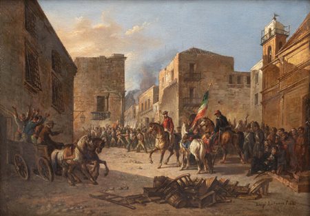 LUIGI LOJACONO<BR>Palermo 1841-1895<BR>"L'ingresso d Garibaldi in una città della Sicilia" 1861