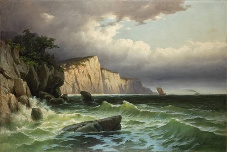 GIUSEPPE FALCHETTI<BR>Caluso (TO) 1843 - 1918 Torino<BR>"Mare in tempesta" 1904