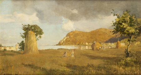 MARCO CALDERINI<BR>Torino 1850 - 1941<BR>"Covoni a Vado in Liguria", 1881