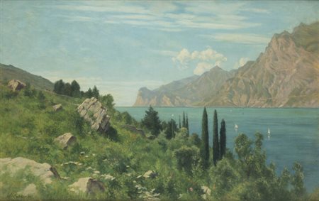 MARCO CALDERINI<BR>Torino 1850 - 1941<BR>"Rive di Torbole al Benaco"