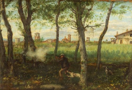 DEMETRIO COSOLA<BR>San Sebastiano Po (TO) 1851 - 1895 Chivasso (TO)<BR>"Caccia nei dintorni di Chivasso"