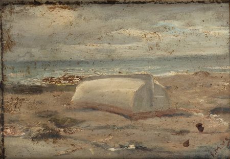 ITALO MUS<BR>Chatillon (AO) 1892 - 1967 St.Vincent (AO)<BR>"Barca sulla spiaggia" anni '40